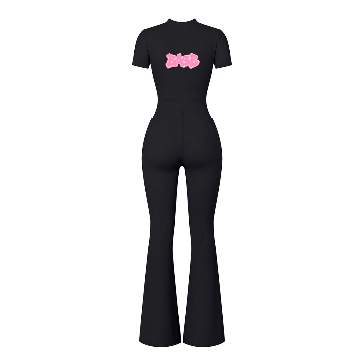 BA3B Tight Flared Leg Quarter-Zip Jumpsuit