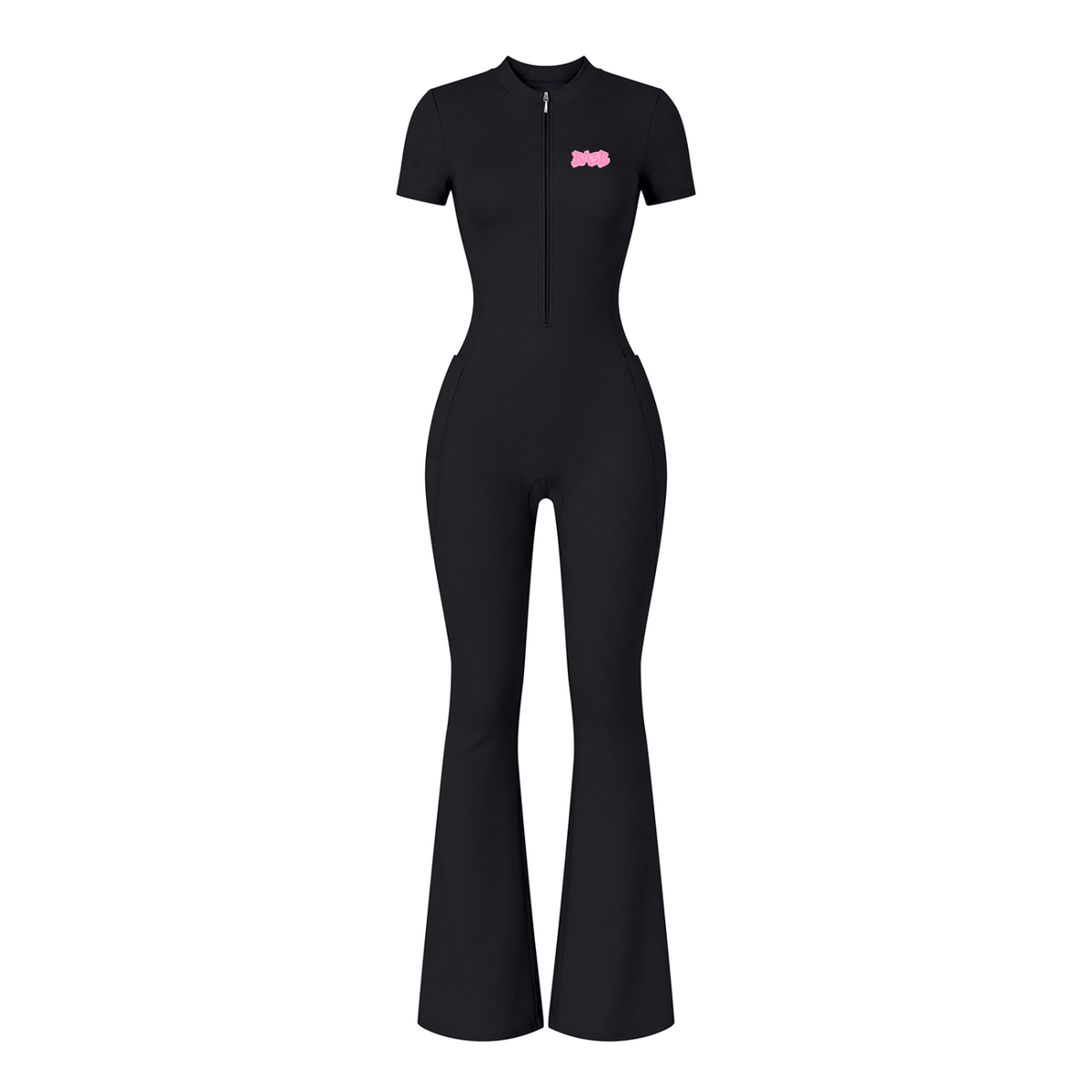 BA3B Tight Flared Leg Quarter-Zip Jumpsuit