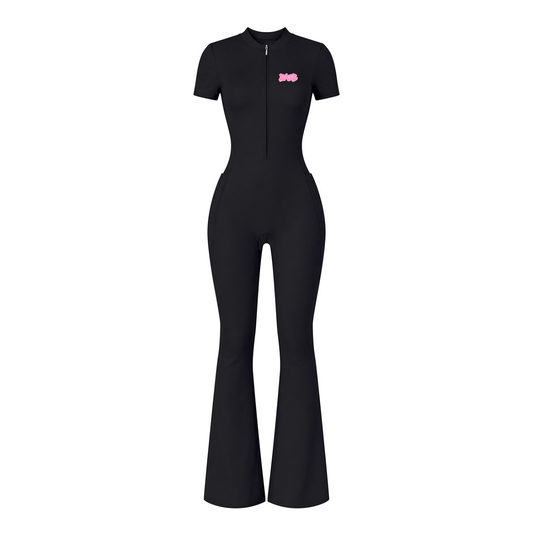 BA3B Tight Flared Leg Quarter-Zip Jumpsuit